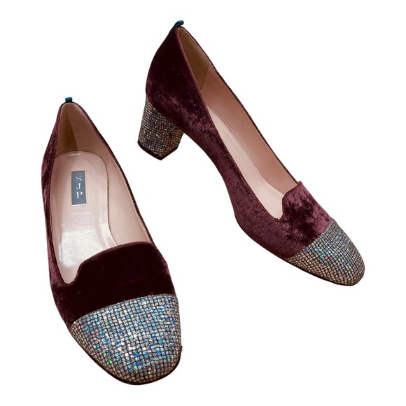 SJP by Sarah Jessica Parker Daze Velvet Cap Toe Mid Heel Pumps - Picture 1 of 8